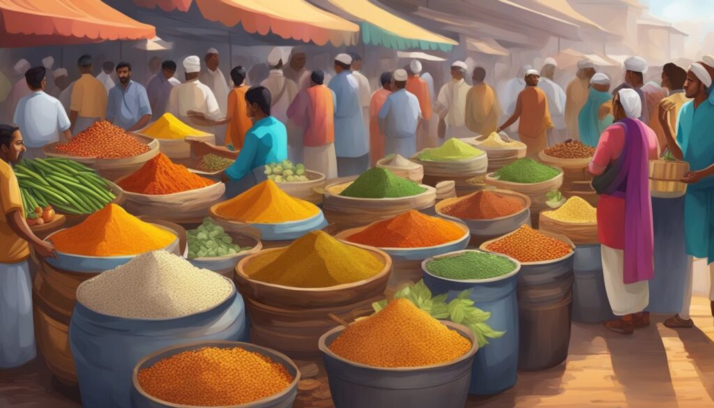 Bilde av indiske krydder som blir solgt på matmarked i India.