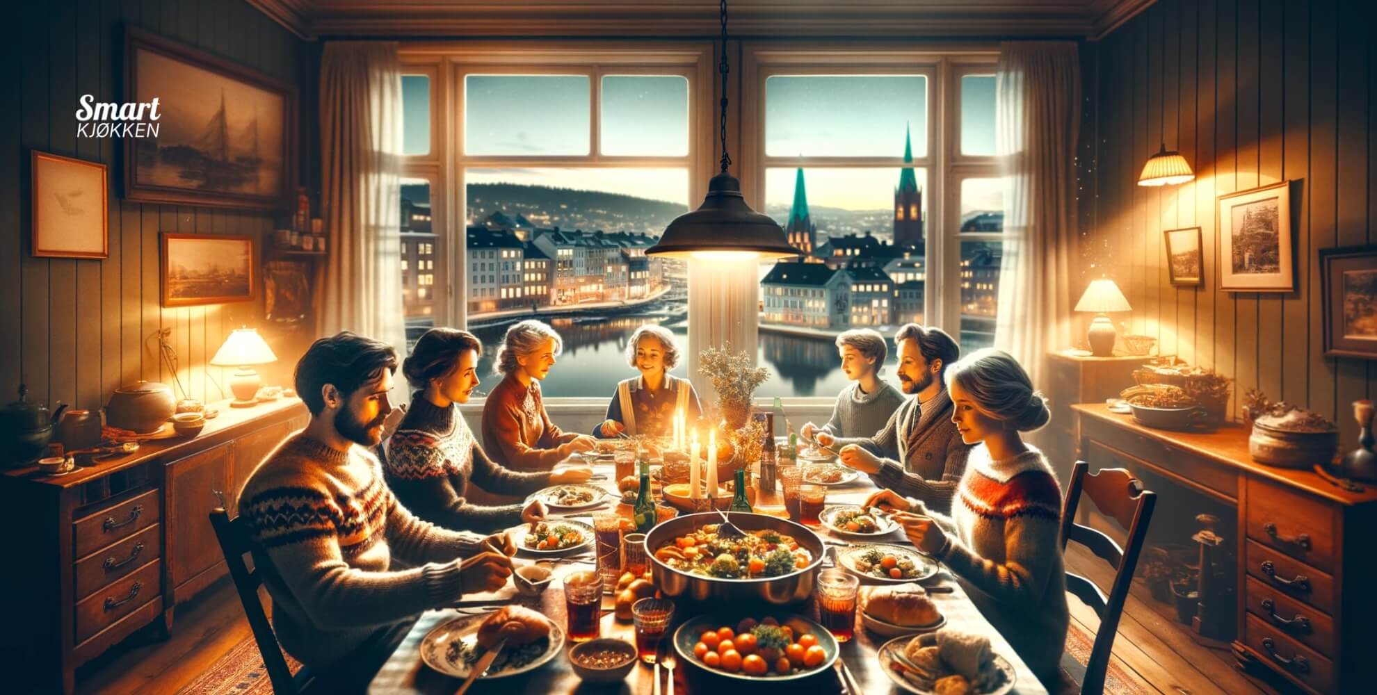 Bilde av familie som spiser middag i Oslo.