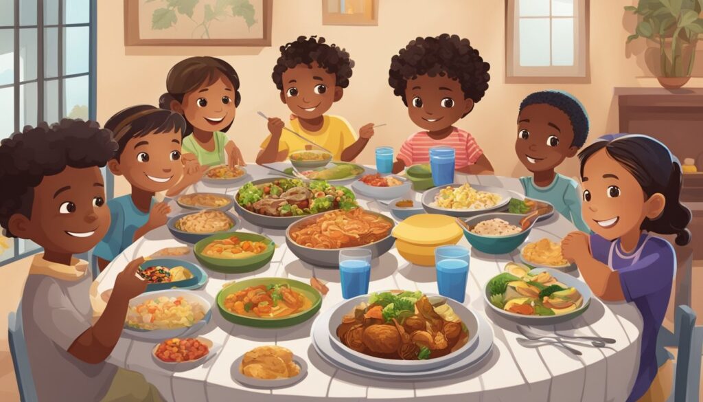 Bilde av barn som spiser middag laget av foreldrene sine.