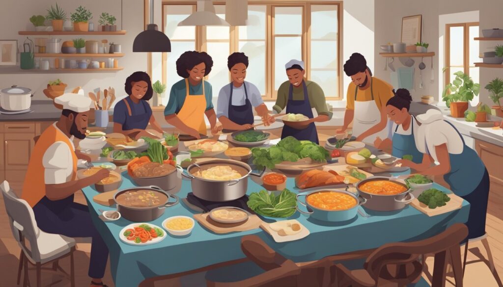 Bilde av familie som lager middag til mange.